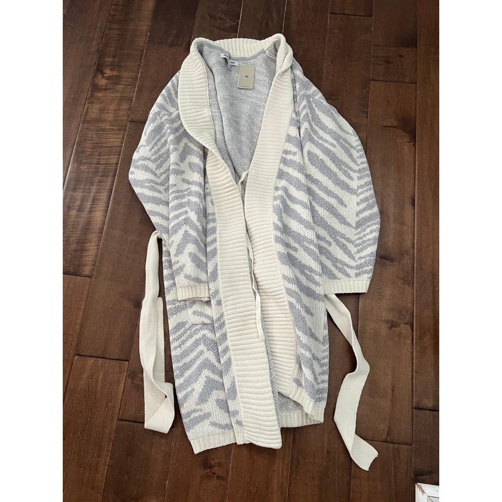 Tommy Bahama Womens Robe Knit Zebra Print Shawl Collar Belted Pockets